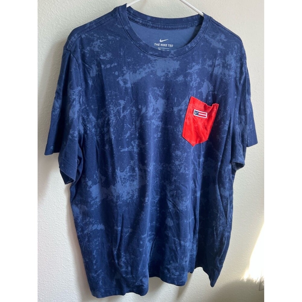Nike Men’s Navy Tie-Dye Short Sleeve Tee with Red Chest Pocket